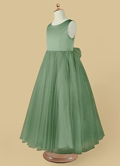 Azazie Muni vestidos de niña de las flores Vestido de Matcha de Tul de Corte En A con Lazo image4