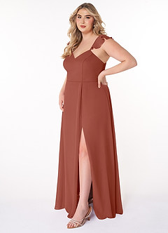 Azazie Everett Bridesmaid Dresses Auburn A-Line V-neck Ruched Chiffon Dress image8