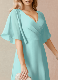 Azazie Cierra Brautjungfernkleider A-Linie V-Hals Chiffon Kleid Aqua image7