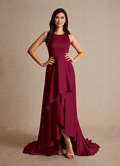 Azazie Niles Mother of the Bride Dresses Burgundy A-Line Trains Stretch Satin Dress image5