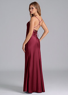 Azazie Seema At-home Try On Dresses Burgundy Mermaid Corset Stretch Satin Dress image6