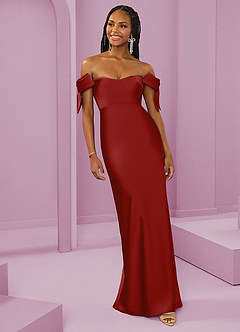 Barbie ♥ Azazie Robes de demoiselle d'honneur Robe Fourreau Convertible en Satin extensible Épaule décolletée Grenade image4