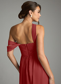 Azazie Kassandra Abiti da Damigella Abito A-Line in Chiffon a Spalla Scoperta Ruggine image7