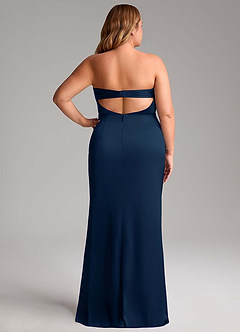 Azazie Leonis Bridesmaid Dresses Dark Navy Mermaid Pleated Stretch Satin Convertible Dress image9
