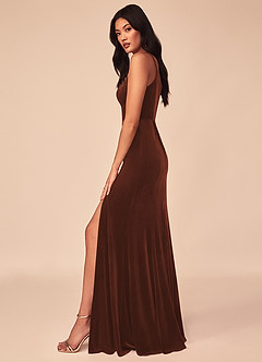 Azazie Kala Bridesmaid Dresses Terracotta A-Line One Shoulder Velvet Dress image3