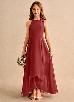 Azazie Boop Girls Formal Robe Demoiselle D'honneur Fillette Robe Trapèze en Mousseline de soie Arc Rouille image1