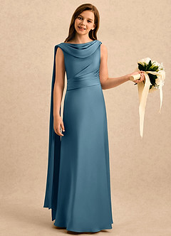 Azazie Sanah Girls Formal Flower Girl Klänningar Klänning A-Line i Stretch Satin Plisserad image3