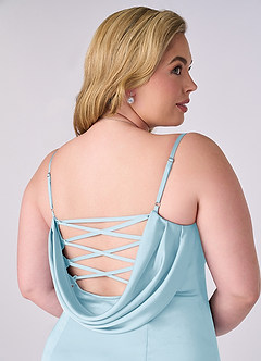 Barbie ♥ Azazie Bridesmaid Dresses Sky Blue Mermaid Corset Stretch Satin Dress image8