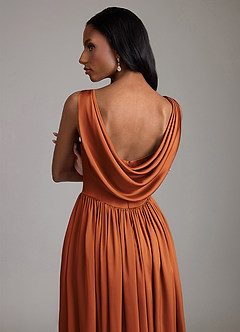 Azazie Novi Bridesmaid Dresses Cinnamon A-Line with Pockets Stretch Satin Dress image4