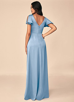 Azazie Soren Bridesmaid Dresses Powder Blue A-Line Pleated Stretch Satin Dress image2