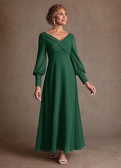 Azazie Paterson Mother of the Bride Dresses Dark Green A-Line Pleated Chiffon Dress image1
