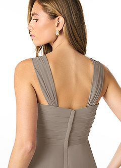 Azazie Kaitlynn Bridesmaid Dresses Taupe Empire Ruched Chiffon Convertible Dress image7