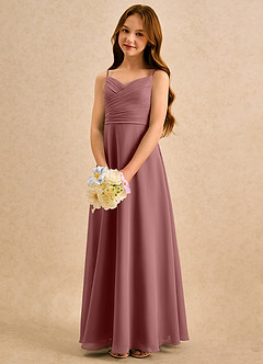 Azazie Hollie Girls Formal Flower Girl Dresses Desert Rose A-Line Sweetheart Neckline Chiffon Dress image5