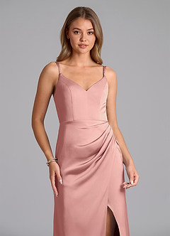 Azazie Leo Bridesmaid Dresses Rosette Sheath Pleated Stretch Satin Dress image4