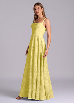 Azazie Shaude Vestidos de damas de honor Vestido de Canario de Devorado Floral de Corte en A con Plisado image4