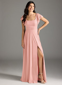 Azazie Bondi Bridesmaid Dresses Rosette A-Line Ruched Mesh Dress image2