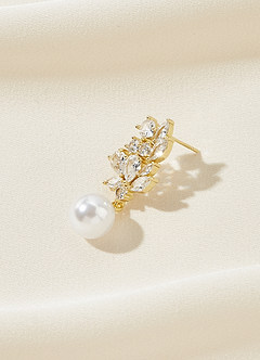 front Crystal Foliage and Pearl Dangle Earrings