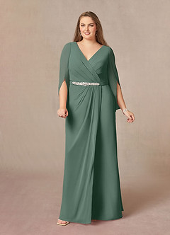 Azazie Belinda Mother of the Bride Dresses Sea Moss A-Line V-Neck Pleated Chiffon Dress image8