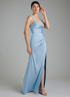 Azazie Sierra Bridesmaid Dresses Powder Blue A-Line Corset Stretch Satin Dress image4