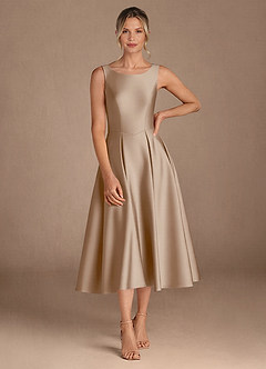 Azazie Fulton Mère de la mariée Robes Robe Trapèze en Satin extensible Plissée Taupe image4