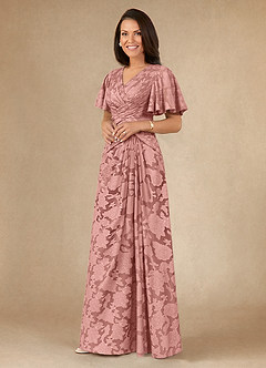 Azazie Emmeline Mother of the Bride Dresses Rosette A-Line Pleated Floral Burnout Dress image3