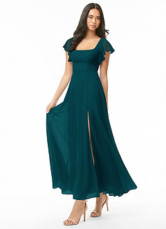 Azazie Bondi Bridesmaid Dresses Pine A-Line Ruched Chiffon Dress image3