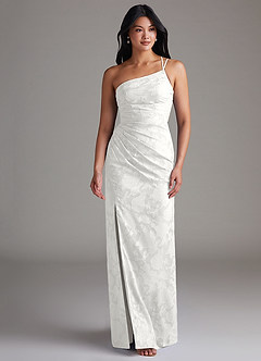 Azazie Eren Bridesmaid Dresses White Sheath One Shoulder Floral Burnout Dress image4