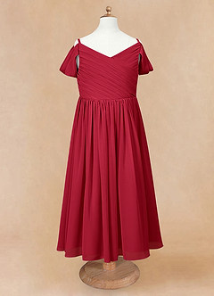 Azazie Chelle Flower Girl Dresses Scarlet A-Line Pleated Chiffon Dress image6