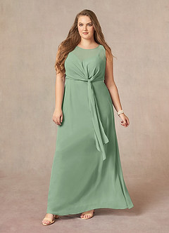 Azazie Marchioness Mother of the Bride Dresses Matcha A-Line Scoop Pleated Chiffon Dress image10
