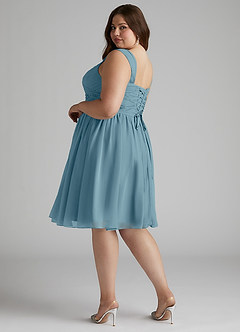 Azazie Angie Robes de demoiselle d'honneur Robe Trapèze en Mousseline de soie Corset Bleu Maussade image12