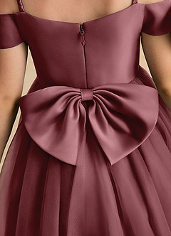 Azazie Amie Flower Girl Dresses Desert Rose A-Line Off the Shoulder Matte Satin Dress image8