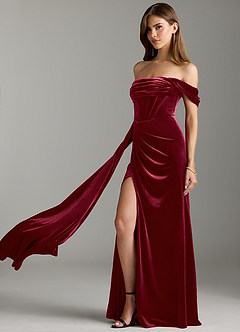 Azazie Amyra Bridesmaid Dresses Burgundy Sheath Off the Shoulder Velvet Convertible Dress image8