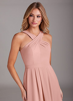 Azazie Dixie Bridesmaid Dresses Rosette A-Line Halter Pleated Chiffon Dress image5