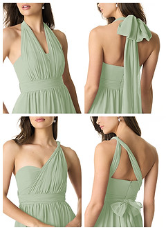 Azazie Olani Bridesmaid Dresses Dusty Sage A-Line Off the Shoulder Chiffon Convertible Dress image2