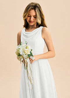 Azazie Mannie Junior Vestido de Blanco de Gasa de Corte en A con Plisado image7