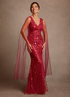 Azazie Arizona Klänningar till brudens mor Klä Tubklänning i Tyll Spets Bourgogne image1