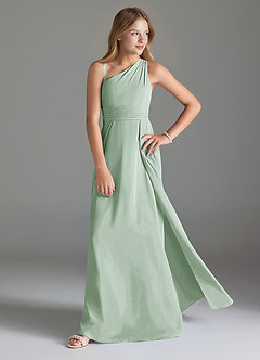 Azazie Dallas Junior Agave A-Line Pleated Chiffon Dress image3