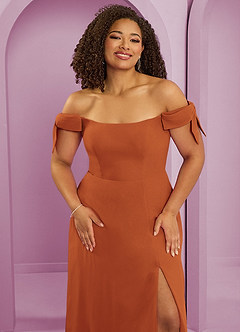 Barbie ♥ Azazie Jurken voor bruidsmeisjes Converteerbaar Jurk van Chiffon met A-Lijn Off the Shoulder Kaneel image11