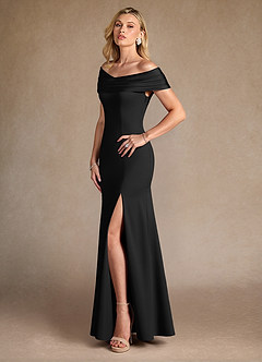 Azazie Pierce Mother of the Bride Dresses Black Mermaid Pleated Stretch Crepe Dress image2