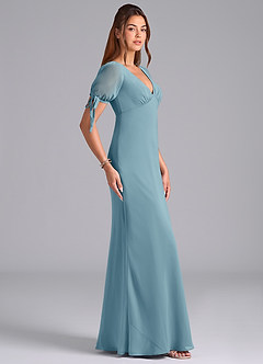 Azazie Pheby Brautjungfernkleider A-Linie Plissee Chiffon Kleid Stimmungsvolles Blau image5