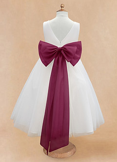 Azazie Kavi Flower Girl Dresses Ivory Mulberry A-Line Bow Matte Satin Dress image8