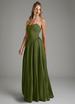 Azazie Arden Bridesmaid Dresses Bright Olive A-Line Corset Stretch Satin Dress image5