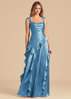Azazie Sloane Bridesmaid Dresses Steel Blue A-Line Sweetheart Neckline Metallic Satin Dress image5