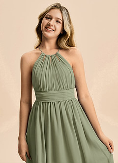Azazie Noelle Junior Pistachio A-Line Pleated Chiffon Dress image2