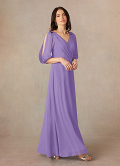 Azazie Bronwyn Mother of the Bride Dresses Tahiti A-Line V-Neck Ruched Chiffon Dress image1