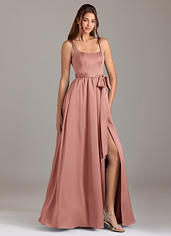 Azazie Elliott Bridesmaid Dresses Rosette A-Line with Pockets Stretch Satin Dress image1