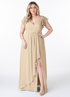 Azazie Omari Bridesmaid Dresses Champagne A-Line Chiffon Dress image7