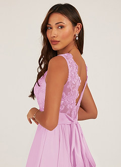 Azazie Gertrude Bridesmaid Dresses Candy Pink A-Line Lace Chiffon Dress image7