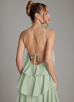 Azazie Deena At-home Try On Dresses Dusty Sage A-Line Ruched Chiffon Dress image6