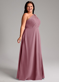 Azazie Phaedra Vestidos de damas de honor Vestido de Malva Vintage de Gasa de Corte en A con Hombro unilateral image9